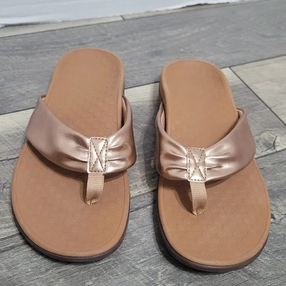 Vionic Women's Melo Leather Toe Post Sandals In Rose Gold Size 9 Elegant - Picture 4 of 11